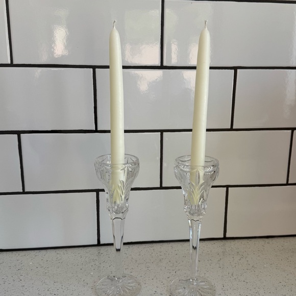 NWOT -Stunning Set Of Waterford Crystal Candle Holders - Clear - Picture 1 of 7
